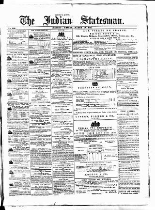 cover page of Indian Statesman published on March 19, 1875