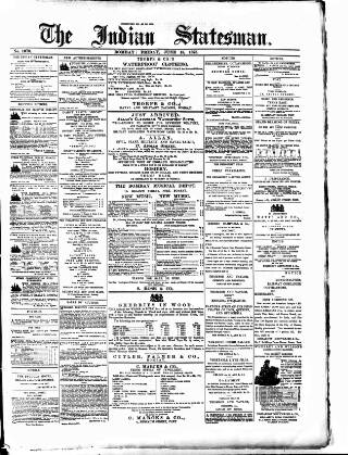cover page of Indian Statesman published on June 18, 1875