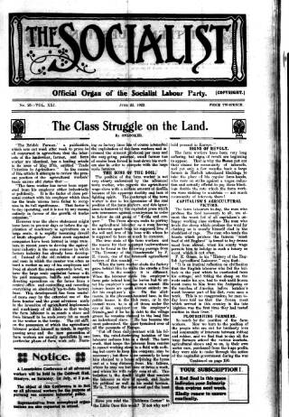 cover page of Socialist (Edinburgh) published on June 22, 1922