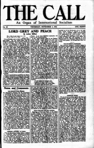 cover page of Call (London) published on November 2, 1916