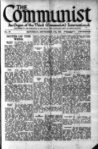 cover page of Communist (London) published on September 17, 1921