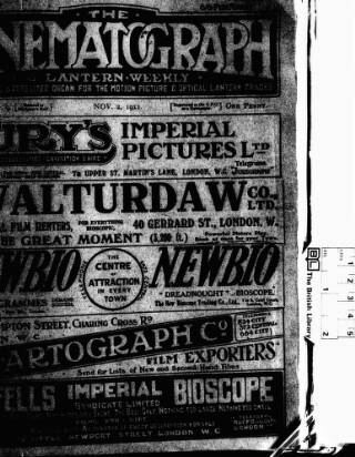 cover page of Kinematograph Weekly published on November 2, 1911