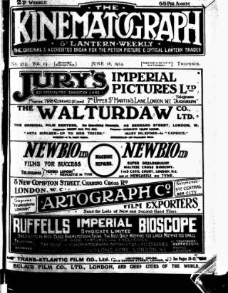 cover page of Kinematograph Weekly published on June 18, 1914
