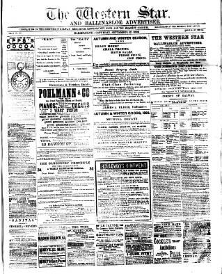 cover page of Western Star and Ballinasloe Advertiser published on September 17, 1892