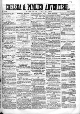 cover page of Chelsea & Pimlico Advertiser published on June 18, 1864
