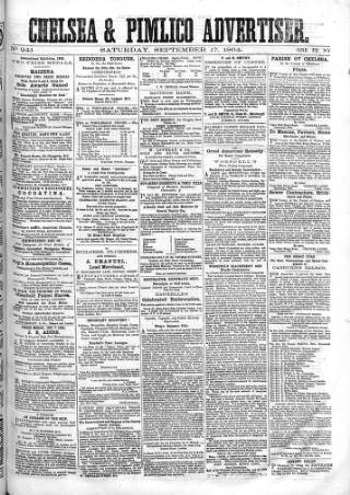 cover page of Chelsea & Pimlico Advertiser published on September 17, 1864