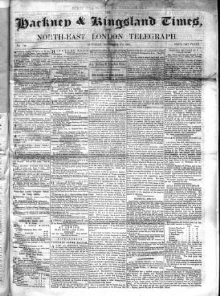 cover page of Kingsland Times and General Advertiser published on September 20, 1862
