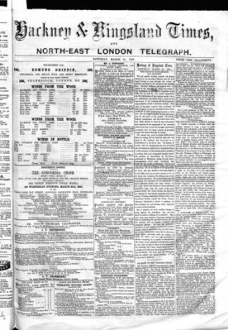 cover page of Kingsland Times and General Advertiser published on March 21, 1863