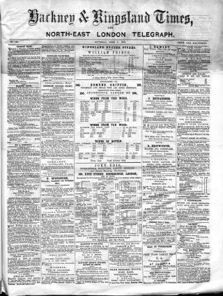 cover page of Kingsland Times and General Advertiser published on June 6, 1863