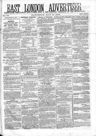 cover page of East London Advertiser published on May 21, 1864