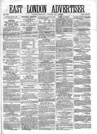 cover page of East London Advertiser published on June 18, 1864