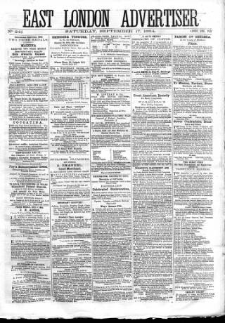 cover page of East London Advertiser published on September 17, 1864