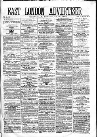 cover page of East London Advertiser published on February 25, 1865