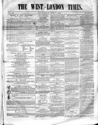 cover page of West London Times published on February 2, 1861
