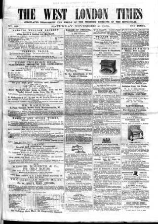 cover page of West London Times published on November 2, 1861