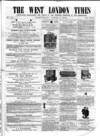 cover page of West London Times published on April 5, 1862