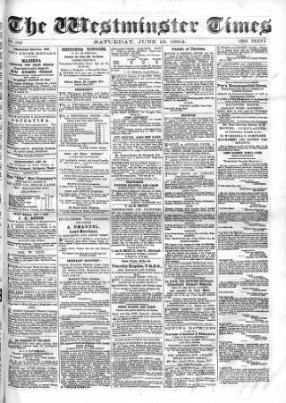 cover page of Westminster Times published on June 18, 1864