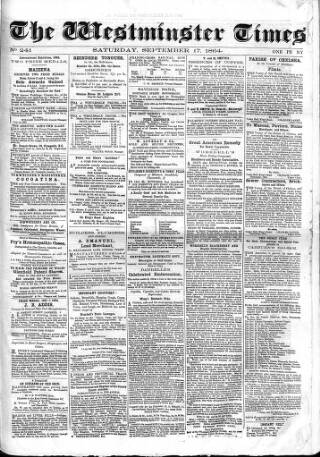 cover page of Westminster Times published on September 17, 1864