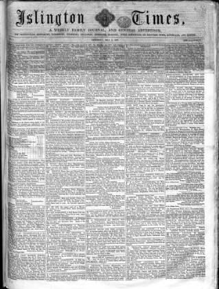 cover page of Islington Times published on May 2, 1857