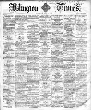 cover page of Islington Times published on June 18, 1862