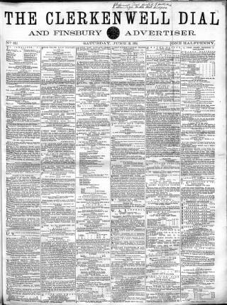 cover page of Clerkenwell Dial and Finsbury Advertiser published on June 18, 1864