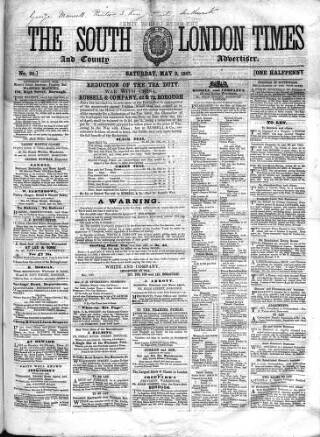 cover page of South London Times and Lambeth Observer published on May 2, 1857