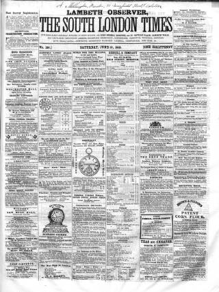 cover page of South London Times and Lambeth Observer published on June 18, 1859
