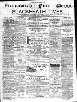 cover page of Borough of Greenwich Free Press published on June 18, 1864