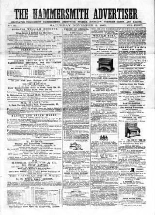 cover page of Hammersmith Advertiser published on November 2, 1861
