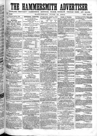 cover page of Hammersmith Advertiser published on June 18, 1864