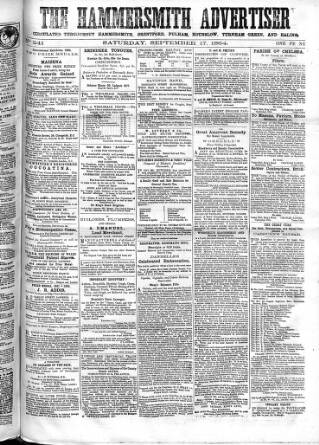 cover page of Hammersmith Advertiser published on September 17, 1864