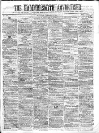 cover page of Hammersmith Advertiser published on February 10, 1866