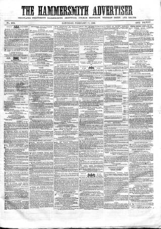 cover page of Hammersmith Advertiser published on February 17, 1866