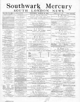 cover page of Southwark Mercury published on March 19, 1881