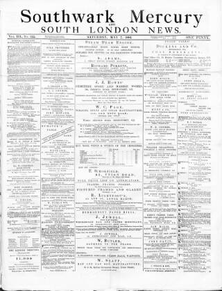 cover page of Southwark Mercury published on May 7, 1881