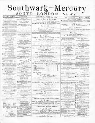 cover page of Southwark Mercury published on June 18, 1881