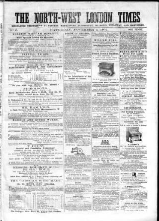 cover page of North-West London Times published on November 2, 1861