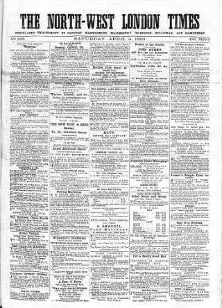 cover page of North-West London Times published on April 4, 1863