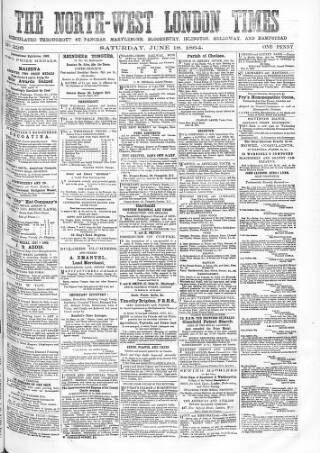 cover page of North-West London Times published on June 18, 1864