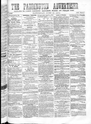 cover page of Paddington Advertiser published on June 18, 1864