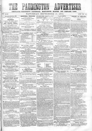 cover page of Paddington Advertiser published on September 17, 1864
