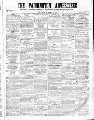 cover page of Paddington Advertiser published on November 18, 1865