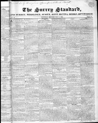 cover page of Surrey & Middlesex Standard published on May 2, 1835