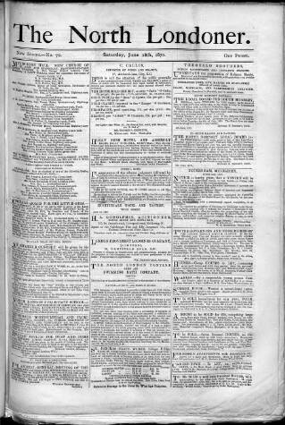 cover page of North Londoner published on June 18, 1870