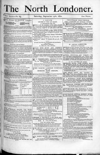 cover page of North Londoner published on September 17, 1870
