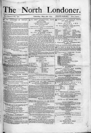 cover page of North Londoner published on May 4, 1872