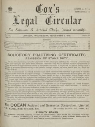 cover page of Cox's Legal Circular published on November 1, 1916