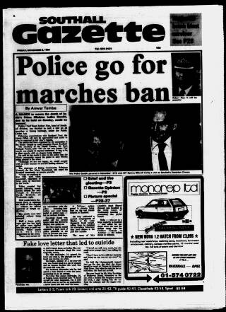 cover page of Southall Gazette published on November 2, 1984