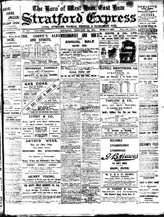 cover page of Stratford Express published on February 24, 1912