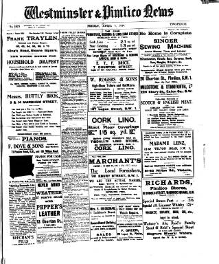 cover page of Westminster & Pimlico News published on April 4, 1924